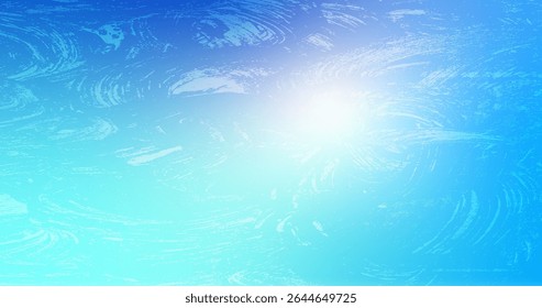 Fundo de vidro congelado. Tampa de gradiente azul com textura de ruído de gelo. Vista ampla da janela fria do Natal. Novo modelo de banner abstrato. Tampa de gradação vertical. Ilustração vetorial.