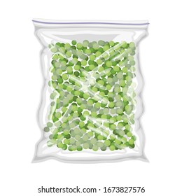 Frozen Green Pea Stored in Plastic Package Vector Illustration