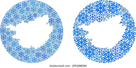 Frozen Guangxi Province map mosaic designed with circle and subtracted shape. Vector Guangxi Province map mosaic of ice ojects in various sizes and blue color tinges. Designed for New Year templates.