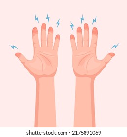 Frozen hands with fingers. Medical frostbite. Skin burn symptom. Vector illustration isolated.