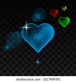 Frozen heart with drops of water vector icon on chequered background.