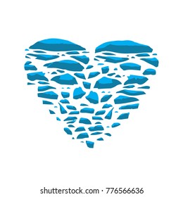 Frozen heart. Frozen heart on white background. A fragments of ice in the shape of the heart. Vector illustration