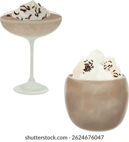 Frozen Hot Chocolate Martini, Spiked Hot Chocolate, vector, watercolor, printable illustration, party drinks, bar cocktails, cocktail set, for menu