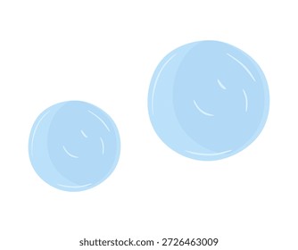 Frozen ice balls. Snow round ball, orbs in circle shape. Cold cool water drops isolated on white background. Clear crystal spheres, Icy droplets. Freeze cold cool water drops. Vector illustration