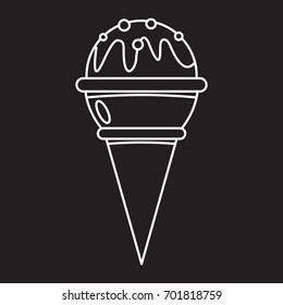 Frozen ice cream in cone outline icon vector illustration for design and web isolated on black background. Ice cream vector object for labels logos and advertising
