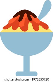 Frozen ice cream in a glass cup, icon illustration, vector on white background