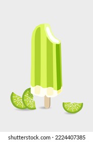 Frozen ice cream icon vector illustration with two slices lime. Green or yellow colors.