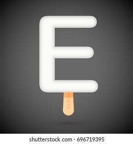 Frozen ice cream letter E. Vector illustration isolated on white background.