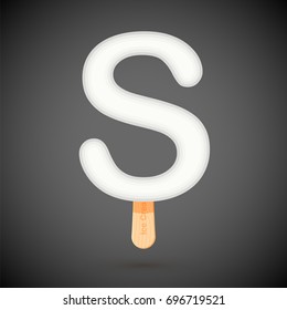 Frozen ice cream letter S. Vector illustration isolated on white background.