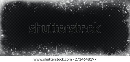 Frozen ice frame isolated on transparent background. Vector realistic illustration of winter frost border for holiday card or Christmas party banner decoration, frosty snowflakes pattern overlay