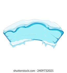 gefrorener Eisspielekartoon. Pfeilblock, goldenes Rechteck, Schild Holz gefrorenes Eis-Game-Taste Schild. einzelne Vektorgrafik-Vektorgrafik