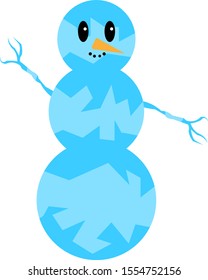 frozen ice snowman with orange carrot nose and cute smile winter concept object on white background