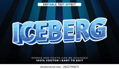 Frozen iceberg editable text effect with realistic icy 3D letters. Great for winter branding, cold season events, Christmas graphics, adventure posters, and snow-themed projects.