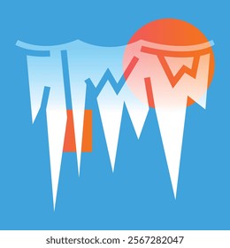 Frozen icicles hanging down glassmorphism illustration. Transparency blur elements. Ui layered design. Vector isolated element. 