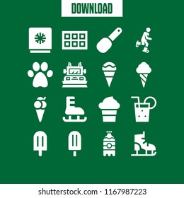 frozen icon. 16 frozen vector set. freezer, soda, pawprint and snowplow icons for web and design about frozen theme