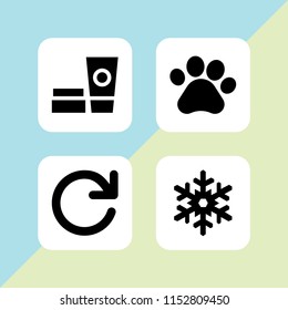 frozen icon. 4 frozen set with cream, pawprint, snowflake shape and refresh vector icons for web and mobile app