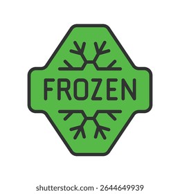 Congelado, ícone em design de linha verde. Congelado, frio, gelo, floco de neve, congelar, armazenamento, refrigerado no vetor de fundo branco. Ícone de traçado congelado editável