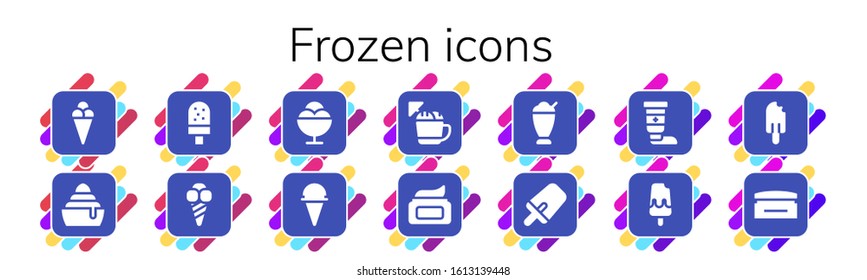 frozen icon set. 14 filled frozen icons.  Simple modern icons such as: Ice cream, Frozen, Cream, Milkshake, Popsicle