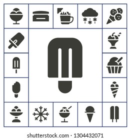 frozen icon set. 17 filled frozen icons.  Collection Of - Ice cream, Popsicle, Cream, Snowflake, Snow