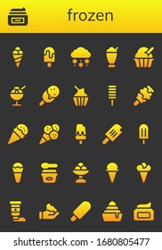 frozen icon set. 26 filled frozen icons.  Simple modern icons such as: Ice cream, Cream, Popsicle, Snow, Milkshake, Frozen
