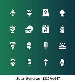 frozen icon set. Collection of 16 filled frozen icons included Ice cream, Ice cream, Ice lolly, Milkshake, Cream, Popsicle
