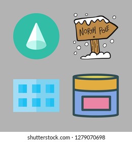 Frozen Icon Set. Vector Set About Cream, North Pole, Ice Cube Tray And Cone Icons Set.