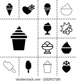 Frozen icons. set of 13 editable filled and outline frozen icons such as ice cream in can, milkshake, heart frozen, ice cream