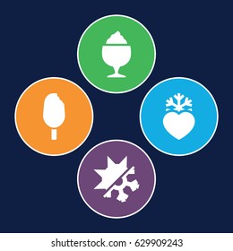 Frozen icons set. set of 4 frozen filled icons such as milkshake, heart frozen, cold mode