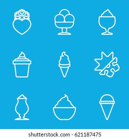 Frozen icons set. set of 9 frozen outline icons such as ice cream, ice cream in can, milkshake, heart frozen