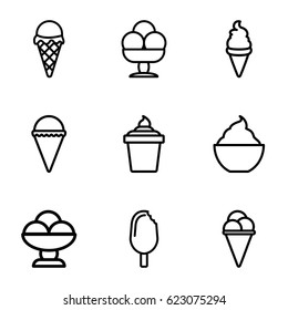 Frozen icons set. set of 9 frozen outline icons such as ice cream in can
