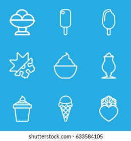 Frozen icons set. set of 9 frozen outline icons such as ice cream in can, milkshake, heart frozen, cold and hote mode