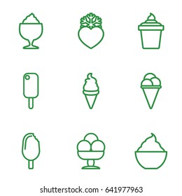 Frozen icons set. set of 9 frozen outline icons such as ice cream, ice cream in can, milkshake