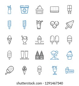frozen icons set. Collection of frozen with ice cream, popsicle, snowing, cream, sorbet, whipped cream. Editable and scalable frozen icons.