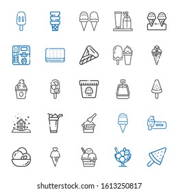 frozen icons set. Collection of frozen with ice cream, snowing, popsicle, frozen yogurt, cream. Editable and scalable icons.