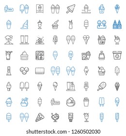 frozen icons set. Collection of frozen with popsicle, ice cream, milkshake, cream, ice cream cone, snowing, whipped cream, frozen yogurt. Editable and scalable frozen icons.