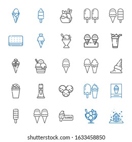 frozen icons set. Collection of frozen with snowing, ice cream, popsicle, milkshake, sorbet. Editable and scalable frozen icons.