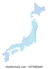 Frozen Japan Map. Vector geographic map in blue cold colors. Vector mosaic of Japan Map organized of snowflakes.