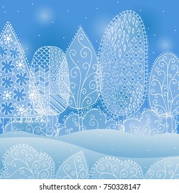 frozen lace forest winter landscape vector background