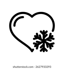Frozen Love Concept Represented by a Heart Icon with an Adjacent Ice Crystal