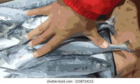 Pescado de caballa congelado descargado en la zona de almacenamiento en frío de Bekasi (Indonesia), listo para ser vendido a los consumidores, 20 Mei 2022