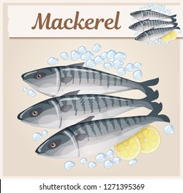 Frozen mackerel icon. Cartoon food vector illustration