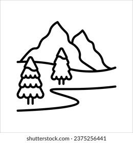 Frozen mountain lake icon. Snowy highlands. Icy hills. Arctic landscape. Winter vacation destination. vector illustration on white background