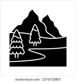 Frozen mountain lake icon. Snowy highlands. Icy hills. Arctic landscape. Winter vacation destination. vector illustration on white background