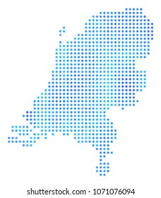 Frozen Netherlands Map. Vector geographic map in blue cold colors. Vector collage of Netherlands Map composed of snowflakes.