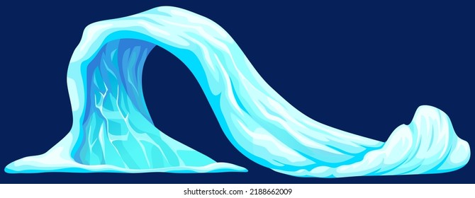 Ola alta del océano congelada en el norte. Tsunami azul, tormenta marina, agua salada en invierno. Edad de hielo. Después del desastre natural. Ilustración aislada del vector.