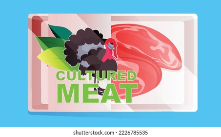 frozen pacded cell cultured turkey meat with label artificial lab grown meat production concept