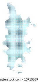 Frozen Phuket Map. Vector geographic map in blue cold colors. Vector mosaic of Phuket Map constructed of snow flakes.