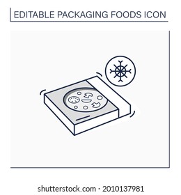 Frozen Pizza Line Icon. Tasty Food In Carton Box. Protection, Tampering Resistance From Bacteria. Packing Food Concept. Isolated Vector Illustration. Editable Stroke