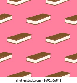 Frozen popsicles in flat style seamless pattern on pink background. Ice cream in chocolate glaze wallpaper. Design for packaging, wrapping paper. Vector illustration