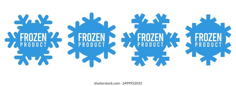 Frozen product food package label. Fresh frozen food product icon logo, badge, sticker, emblem, stamp, symbol, black, line circle, flat vector, isolated illustration. Snowflake icon.